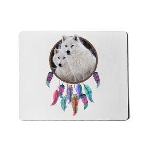 Two White Wolves Dream Catcher Mousepad