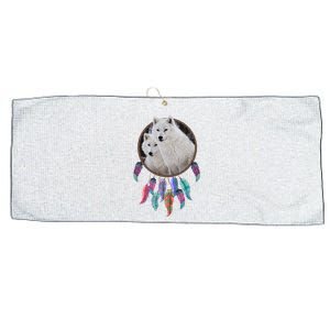 Two White Wolves Dream Catcher Large Microfiber Waffle Golf Towel