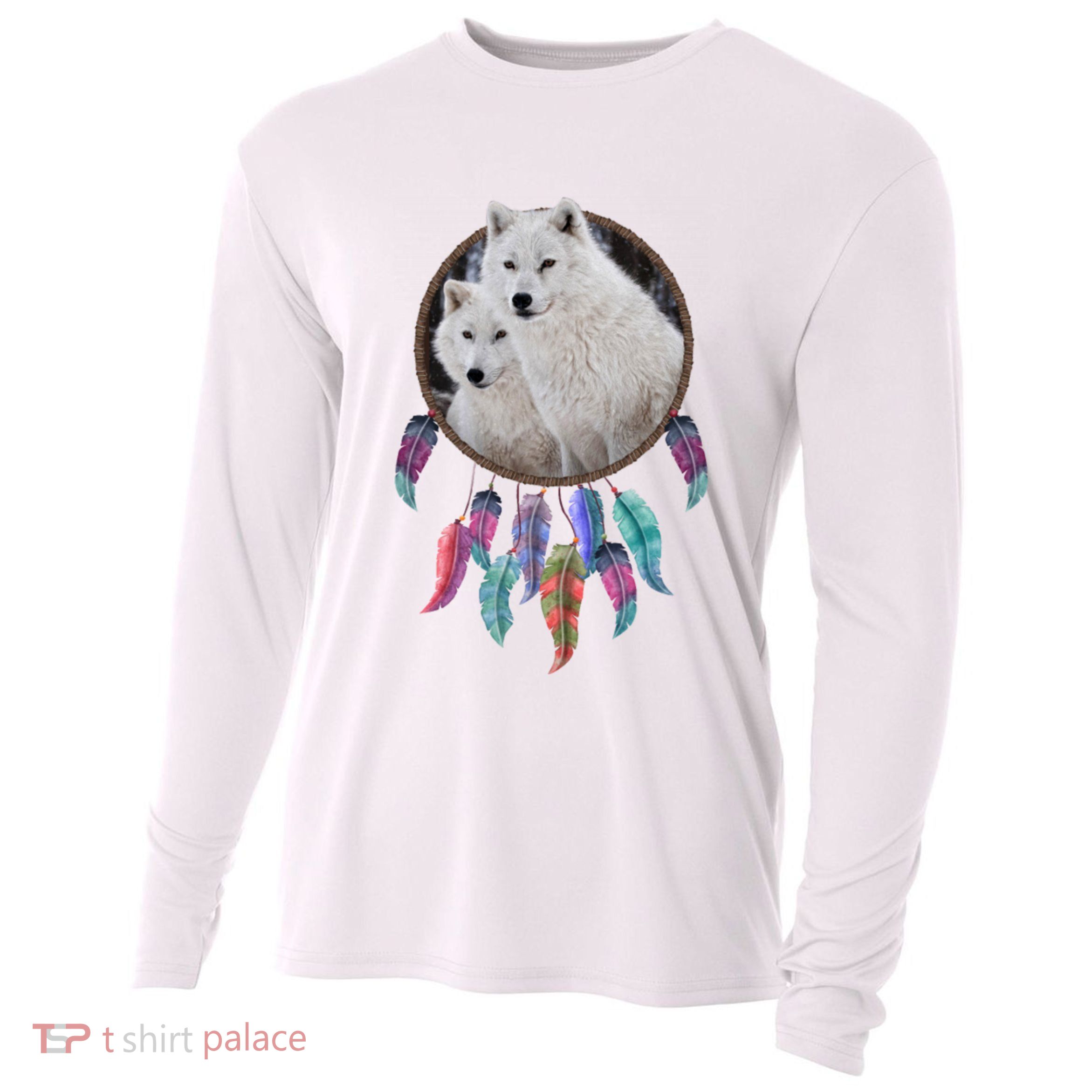 Two White Wolves Dream Catcher Cooling Performance Long Sleeve Crew