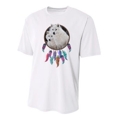 Two White Wolves Dream Catcher Performance Sprint T-Shirt