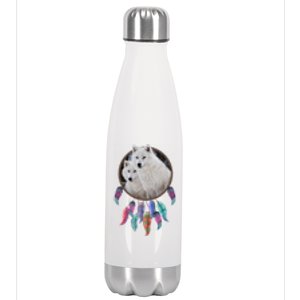 Two White Wolves Dream Catcher Stainless Steel Insulated Water Bottle