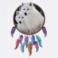 Two White Wolves Dream Catcher Poster
