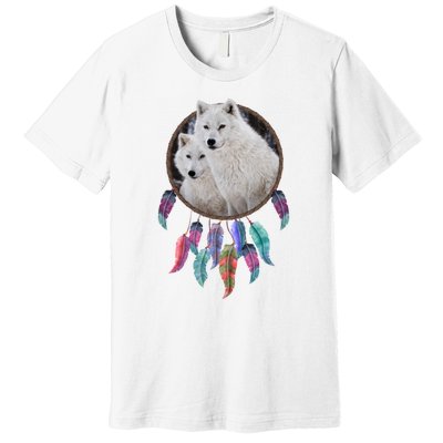 Two White Wolves Dream Catcher Premium T-Shirt