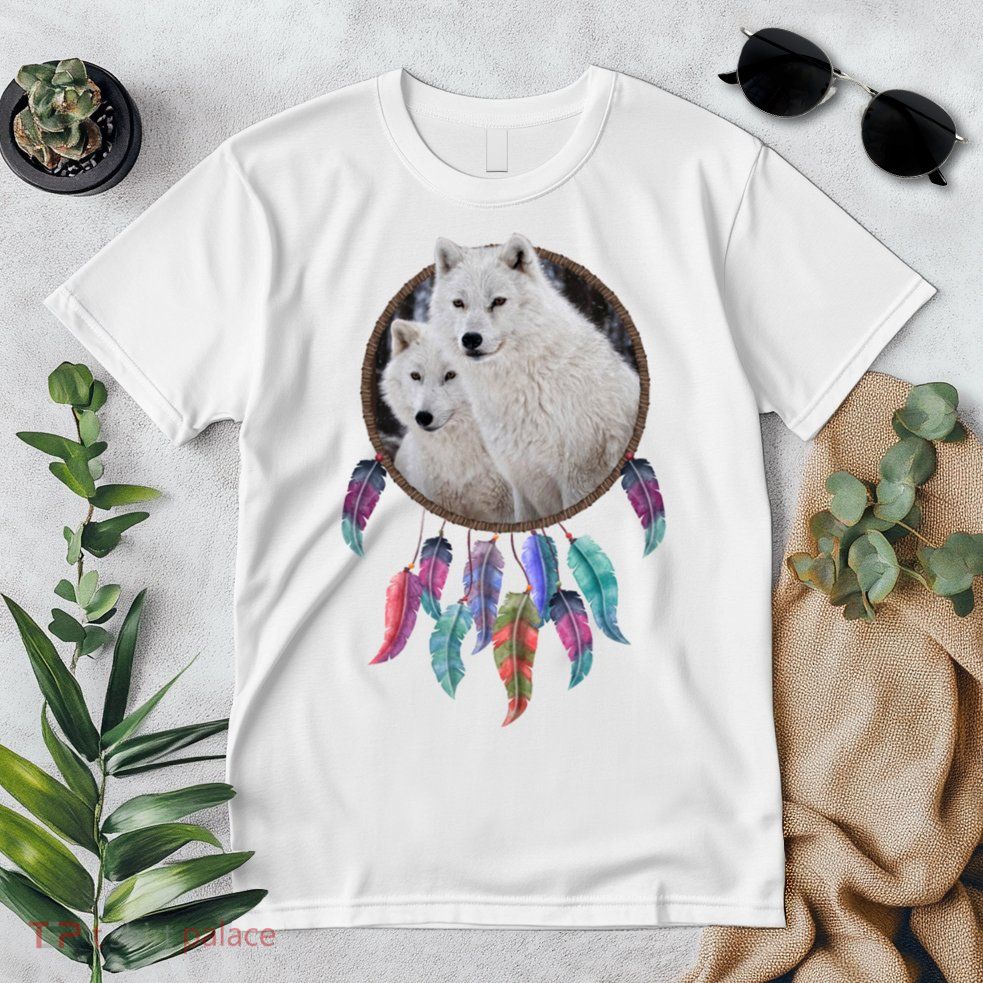 Two White Wolves Dream Catcher Premium T-Shirt