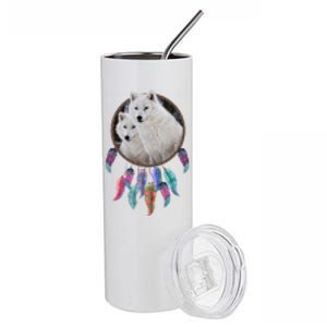 Two White Wolves Dream Catcher Stainless Steel Tumbler