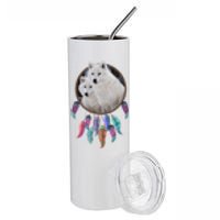 Two White Wolves Dream Catcher Stainless Steel Tumbler