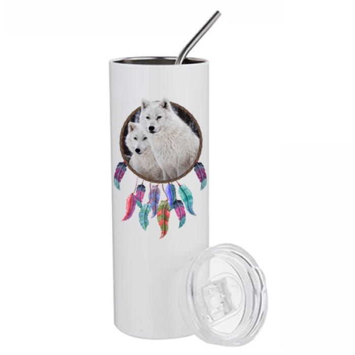 Two White Wolves Dream Catcher Stainless Steel Tumbler