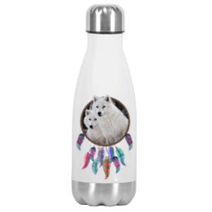 Two White Wolves Dream Catcher Stainless Steel Insulated Water Bottle