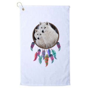 Two White Wolves Dream Catcher Platinum Collection Golf Towel