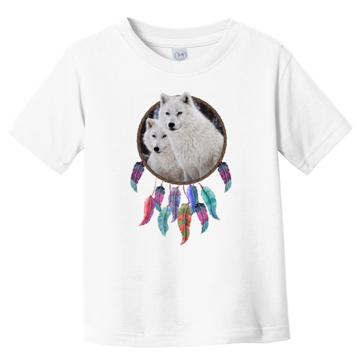 Two White Wolves Dream Catcher Toddler T-Shirt