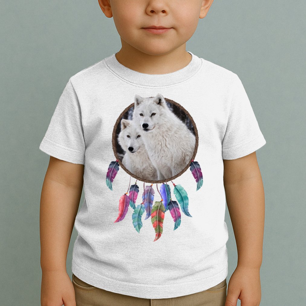 Two White Wolves Dream Catcher Toddler T-Shirt