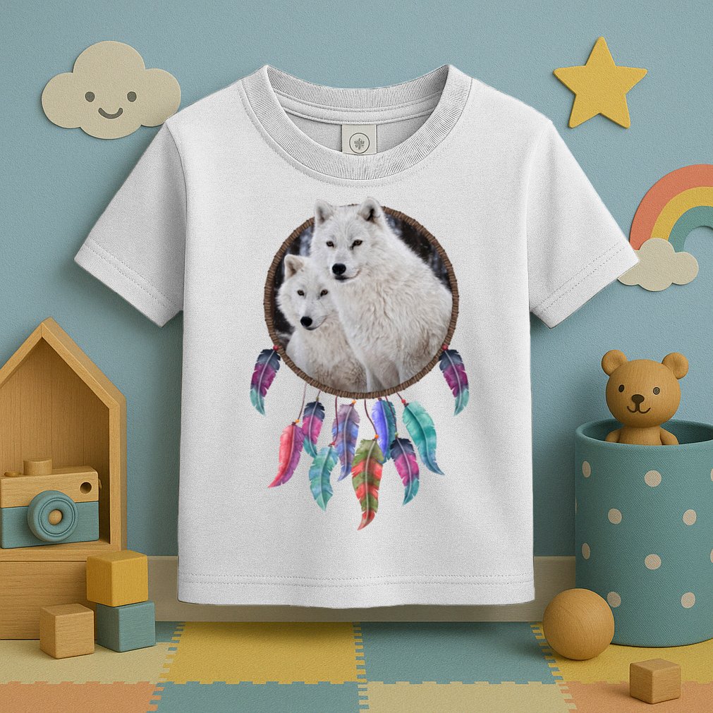 Two White Wolves Dream Catcher Toddler T-Shirt