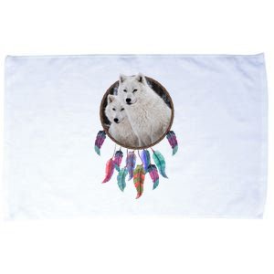 Two White Wolves Dream Catcher Microfiber Hand Towel