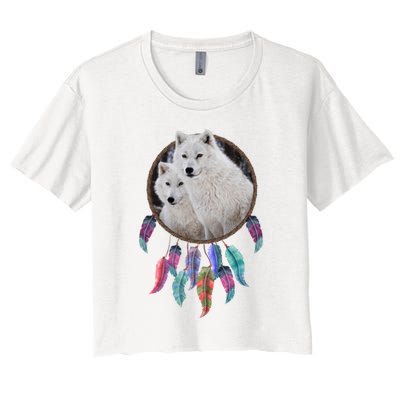 Two White Wolves Dream Catcher Crop Top