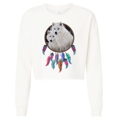Two White Wolves Dream Catcher Cropped Pullover Crew
