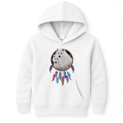 Two White Wolves Dream Catcher Kids Hoodie
