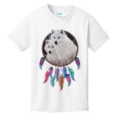 Two White Wolves Dream Catcher Kids T-Shirt
