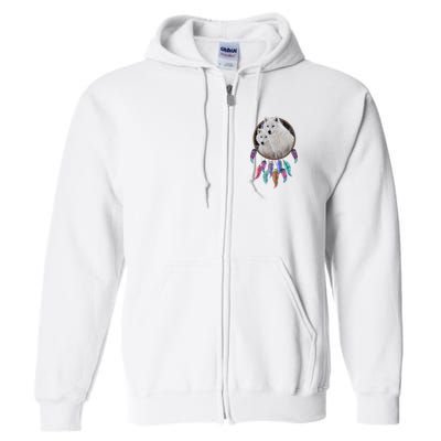 Two White Wolves Dream Catcher Full Zip Hoodie