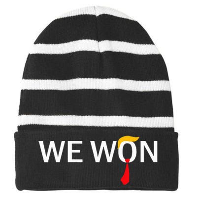 Trump We Won Wins Inauguration 47 Us President 2025 Election Striped Beanie with Solid Band