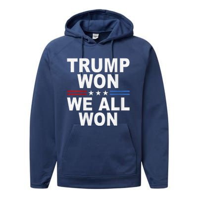 Trump Won We All Won 2024 Usa Flag Trump Won Performance Fleece Hoodie