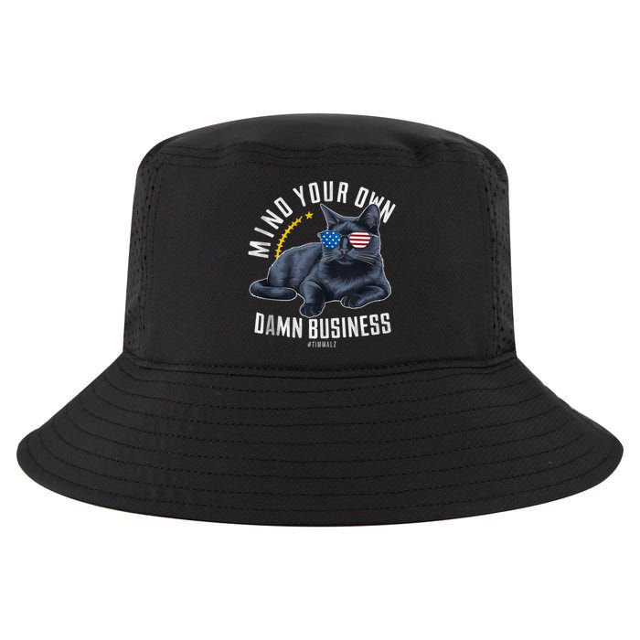 Tim Walz Waltz Mind Your Own Damn Business Funny Cat Design Cool Comfort Performance Bucket Hat