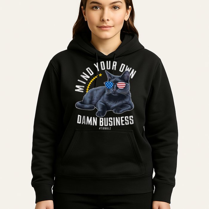 Tim Walz Waltz Mind Your Own Damn Business Funny Cat Design Hoodie
