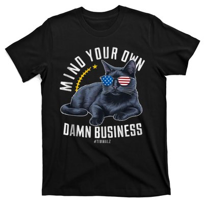 Tim Walz Waltz Mind Your Own Damn Business Funny Cat Design T-Shirt