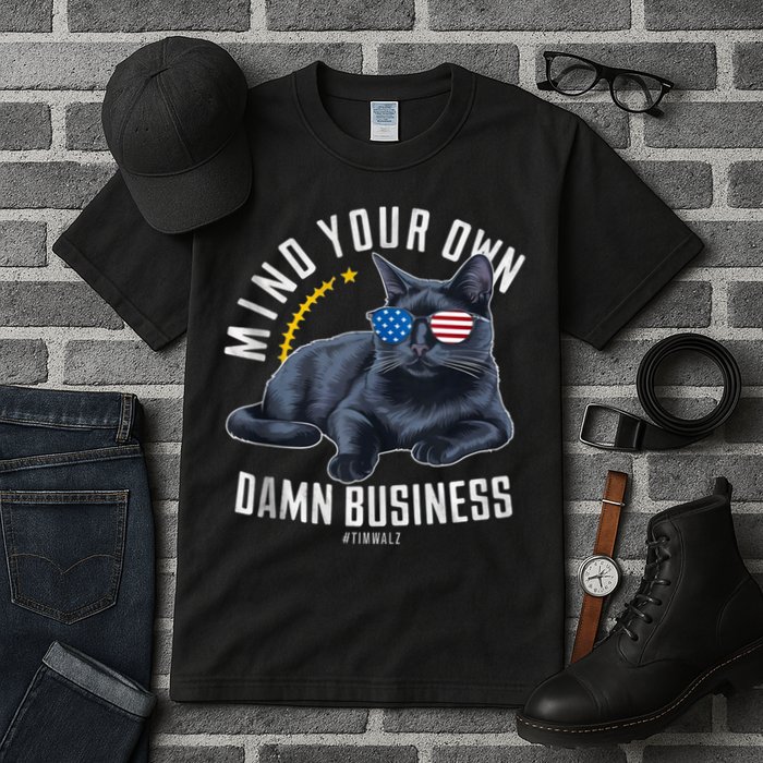 Tim Walz Waltz Mind Your Own Damn Business Funny Cat Design Tall T-Shirt
