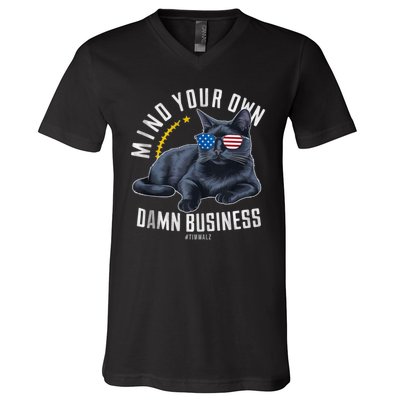 Tim Walz Waltz Mind Your Own Damn Business Funny Cat Design V-Neck T-Shirt