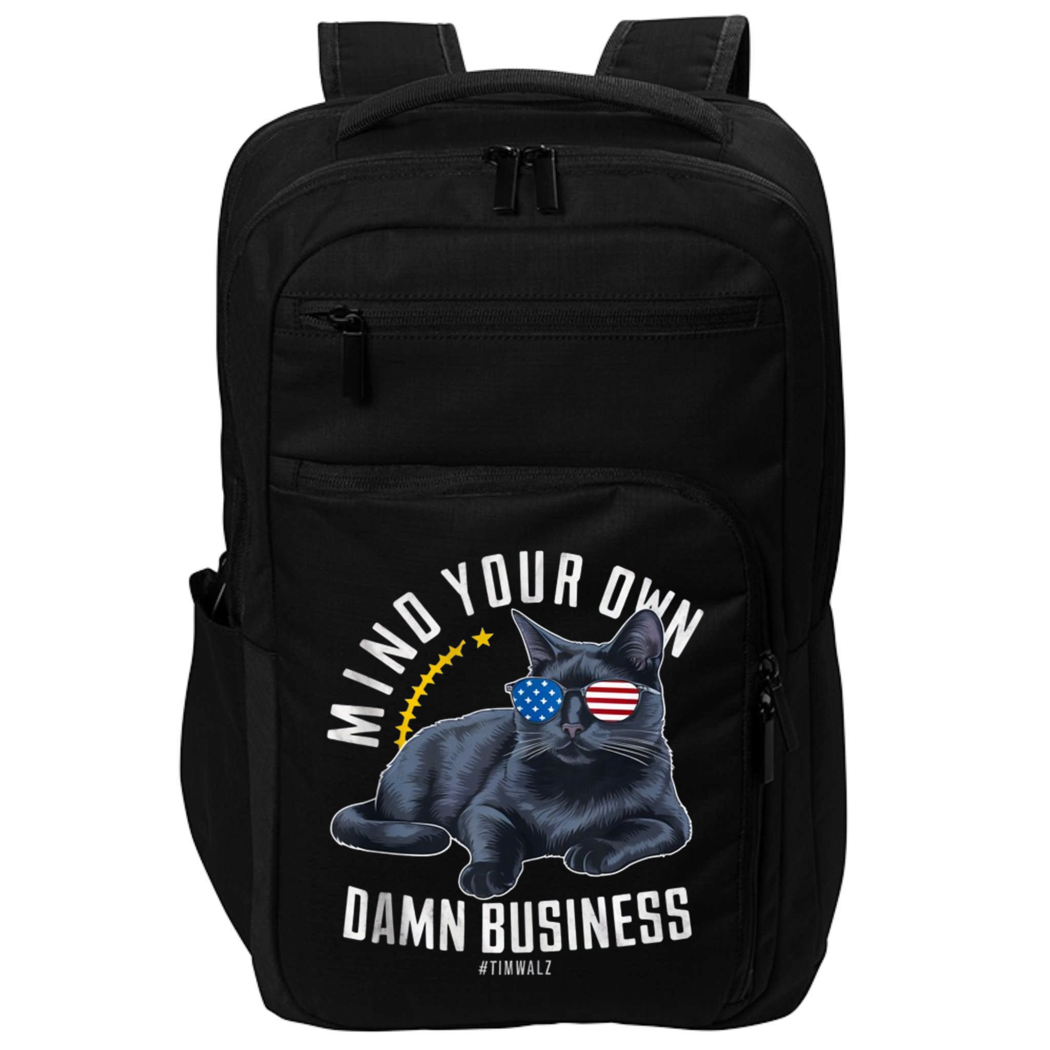 Tim Walz Waltz Mind Your Own Damn Business Funny Cat Design Impact Tech Backpack