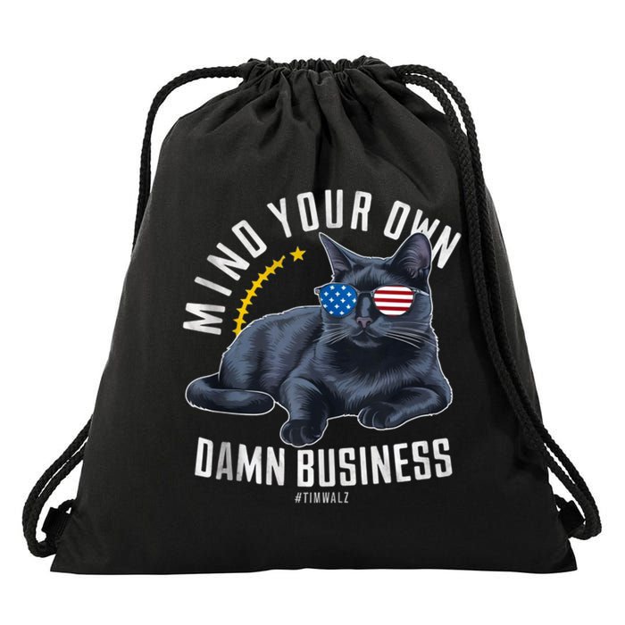 Tim Walz Waltz Mind Your Own Damn Business Funny Cat Design Drawstring Bag