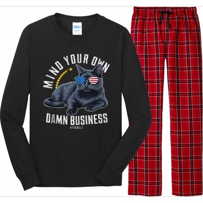 Tim Walz Waltz Mind Your Own Damn Business Funny Cat Design Long Sleeve Pajama Set