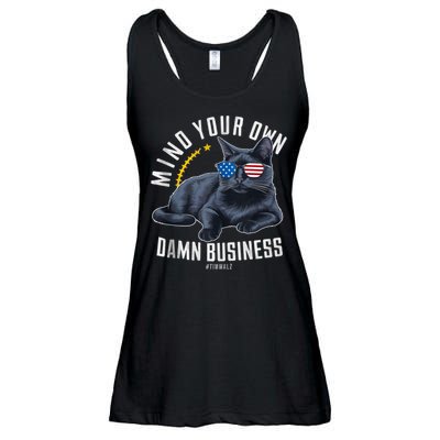 Tim Walz Waltz Mind Your Own Damn Business Funny Cat Design Ladies Essential Flowy Tank