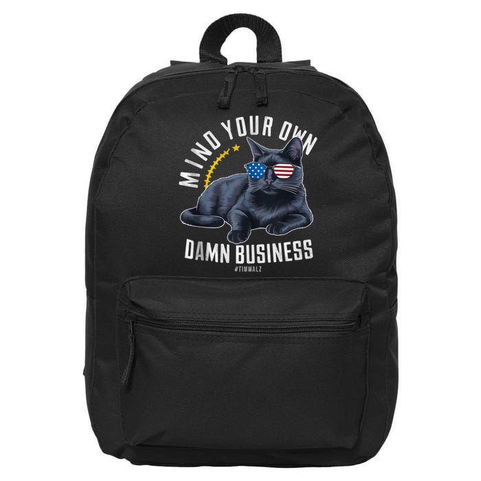Tim Walz Waltz Mind Your Own Damn Business Funny Cat Design 16 in Basic Backpack