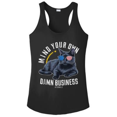 Tim Walz Waltz Mind Your Own Damn Business Funny Cat Design Ladies PosiCharge Competitor Racerback Tank