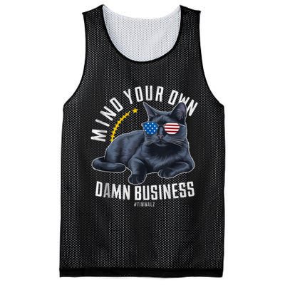 Tim Walz Waltz Mind Your Own Damn Business Funny Cat Design Mesh Reversible Basketball Jersey Tank