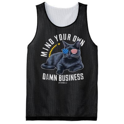 Tim Walz Waltz Mind Your Own Damn Business Funny Cat Design Mesh Reversible Basketball Jersey Tank