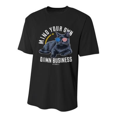 Tim Walz Waltz Mind Your Own Damn Business Funny Cat Design Youth Performance Sprint T-Shirt