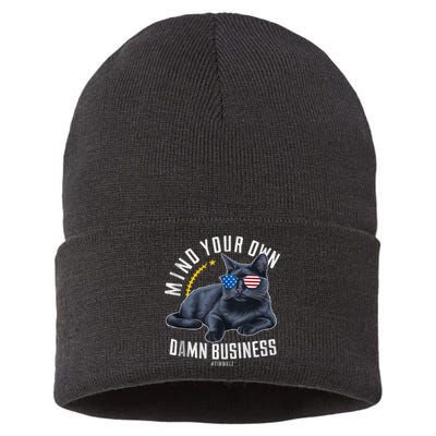Tim Walz Waltz Mind Your Own Damn Business Funny Cat Design Sustainable Knit Beanie