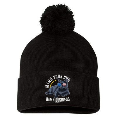 Tim Walz Waltz Mind Your Own Damn Business Funny Cat Design Pom Pom 12in Knit Beanie