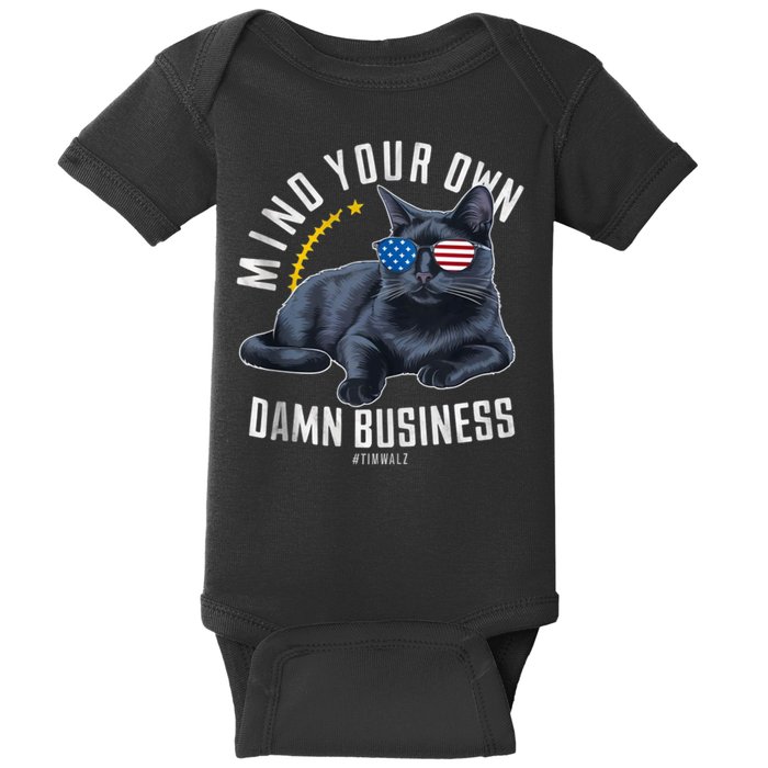 Tim Walz Waltz Mind Your Own Damn Business Funny Cat Design Baby Bodysuit