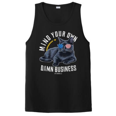 Tim Walz Waltz Mind Your Own Damn Business Funny Cat Design PosiCharge Competitor Tank