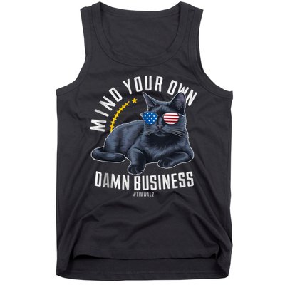 Tim Walz Waltz Mind Your Own Damn Business Funny Cat Design Tank Top