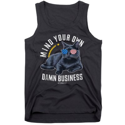 Tim Walz Waltz Mind Your Own Damn Business Funny Cat Design Tank Top