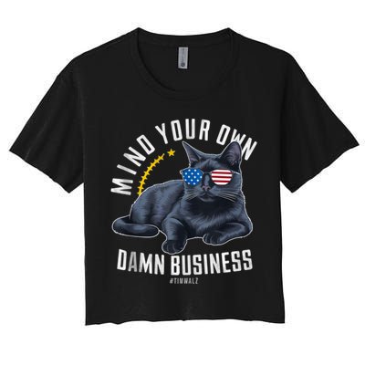 Tim Walz Waltz Mind Your Own Damn Business Funny Cat Design Crop Top