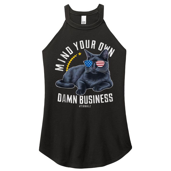 Tim Walz Waltz Mind Your Own Damn Business Funny Cat Design Women's Perfect Tri Rocker Tank