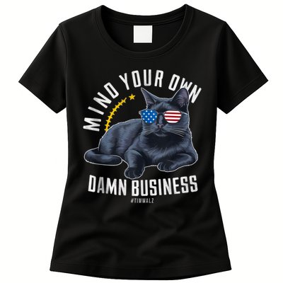 Tim Walz Waltz Mind Your Own Damn Business Funny Cat Design Womens T-Shirt