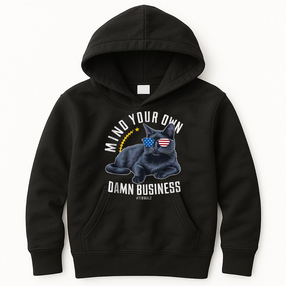 Tim Walz Waltz Mind Your Own Damn Business Funny Cat Design Kids Hoodie