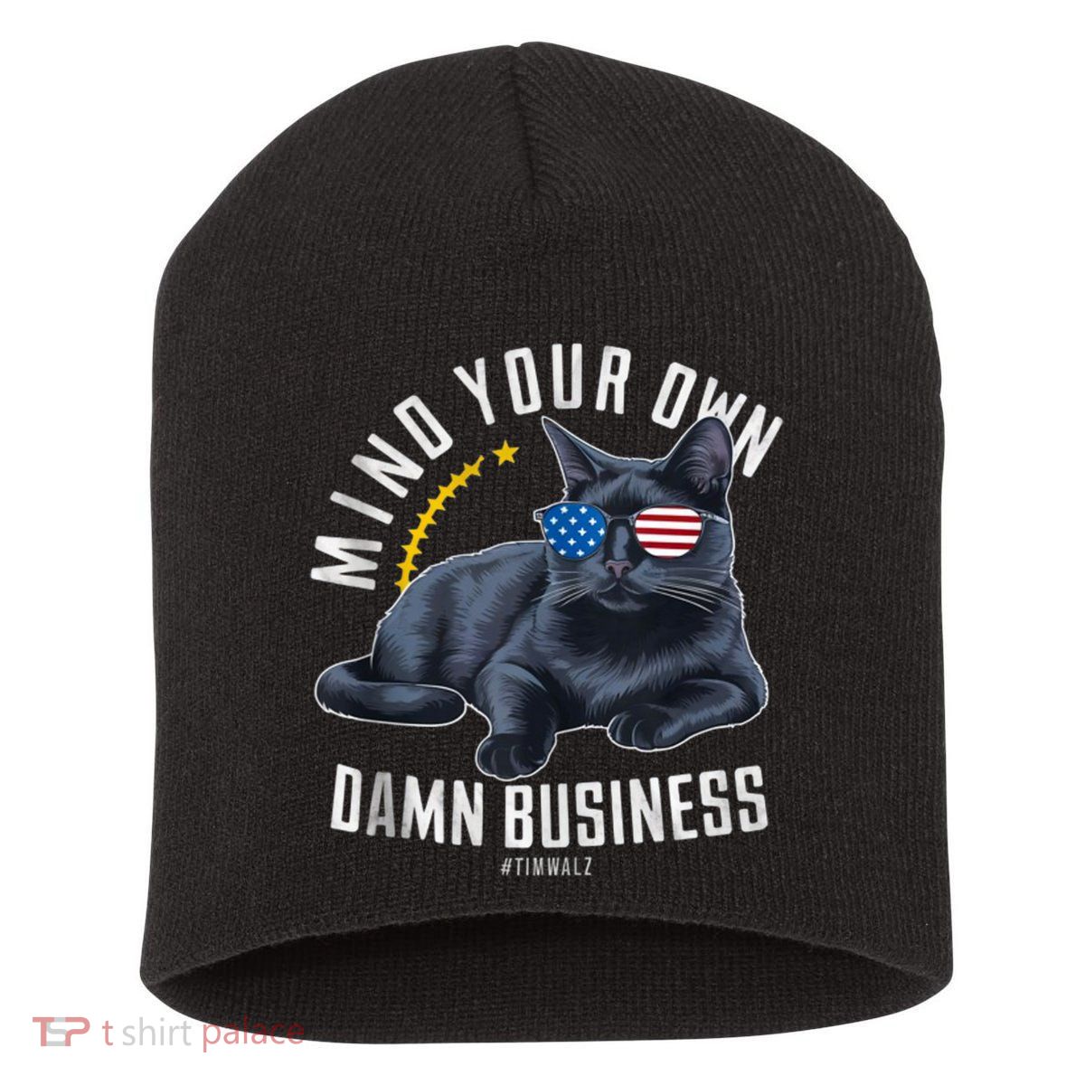 Tim Walz Waltz Mind Your Own Damn Business Funny Cat Design Short Acrylic Beanie