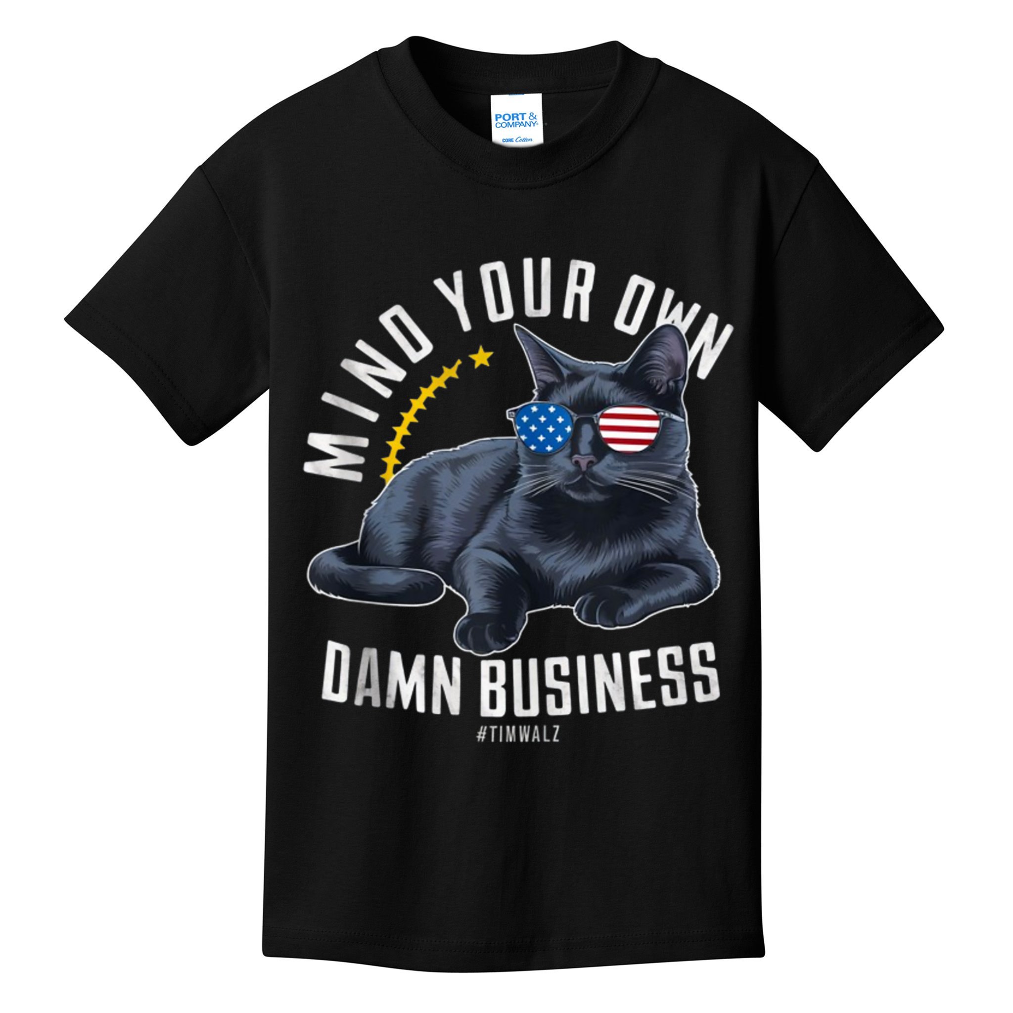 Tim Walz Waltz Mind Your Own Damn Business Funny Cat Design Kids T-Shirt